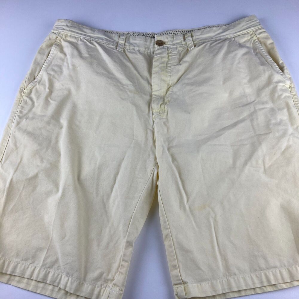 Saks Fifth Avenue BLUE Mens Shorts 36 Pale Yellow Cotton Chino Flat Front